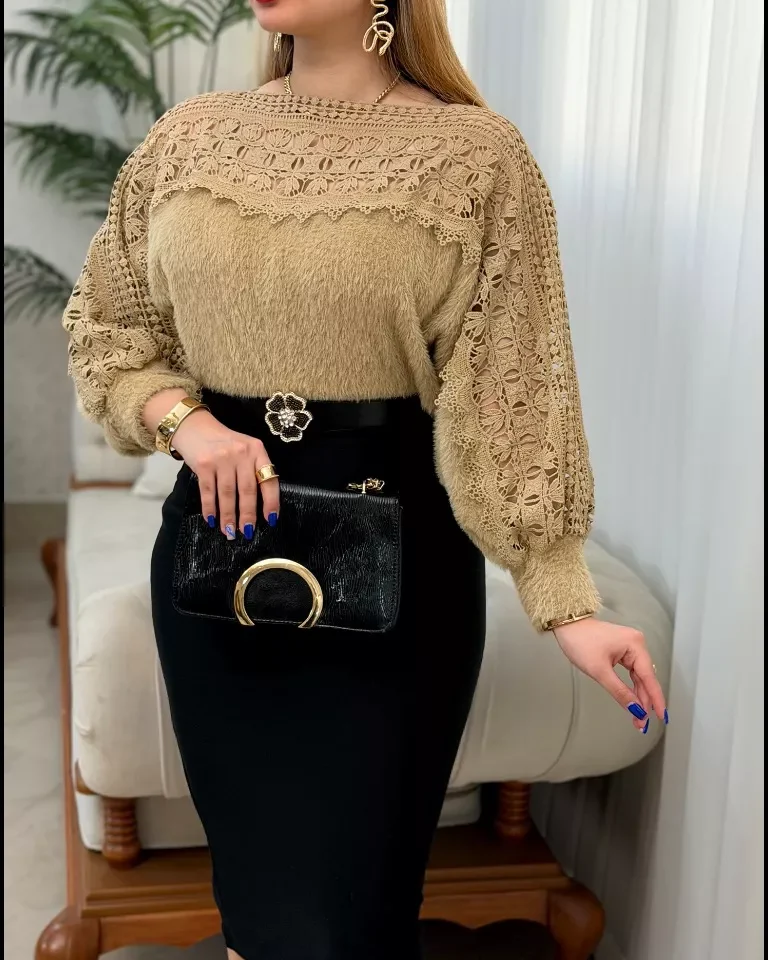 شومیز مخمل موهر آیلین - موکا