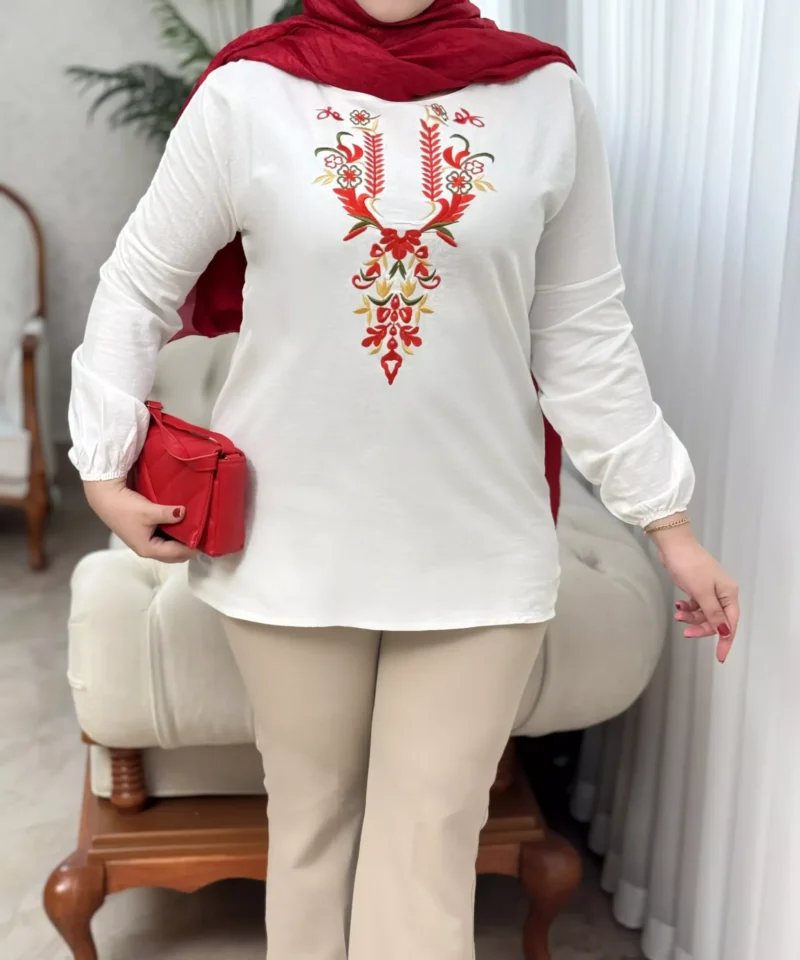 شومیز لینن گلدوزی ژینا - سفید