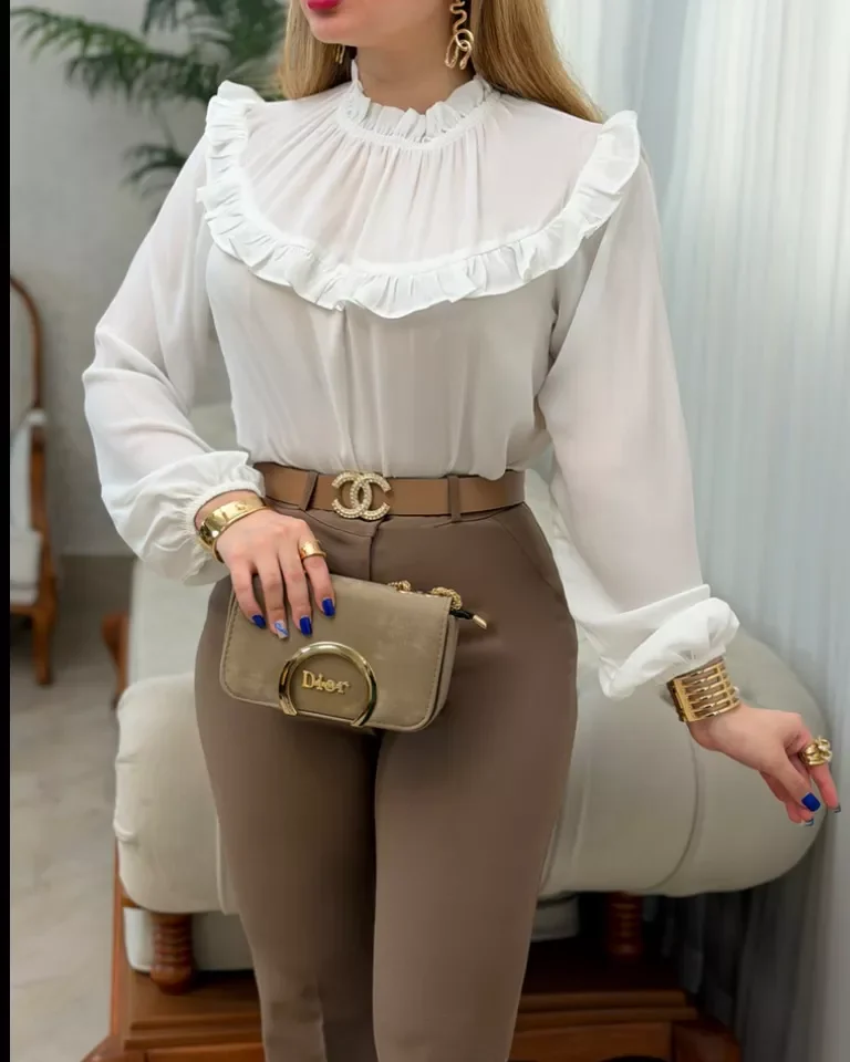 شومیز حریر یقه چین فرشته - سفید