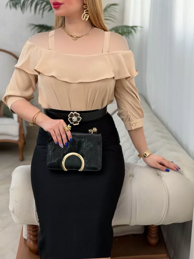 شومیز الیزه سرشانه باز عاطفه - کرم