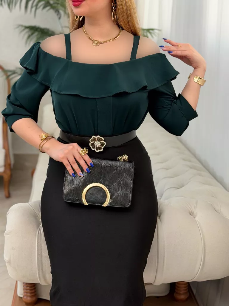 شومیز الیزه سرشانه باز عاطفه - سبز