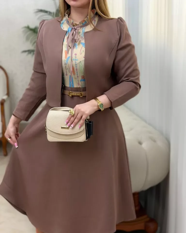 پیراهن کرپ سالومه وارداتی - قهوه ای