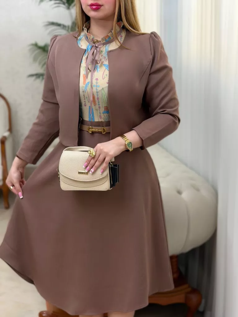 پیراهن کرپ سالومه وارداتی - قهوه ای