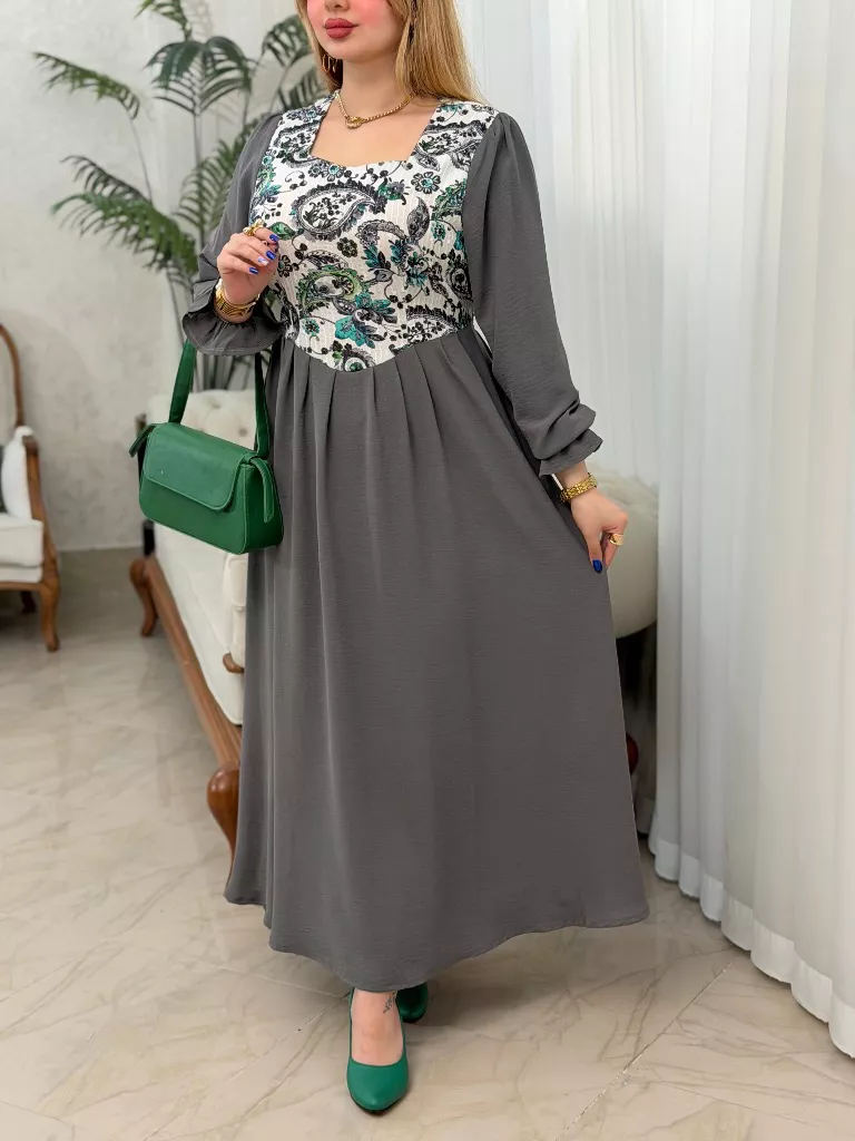 پیراهن ابرو بادی سوزن دوزی پروانه - طوسی