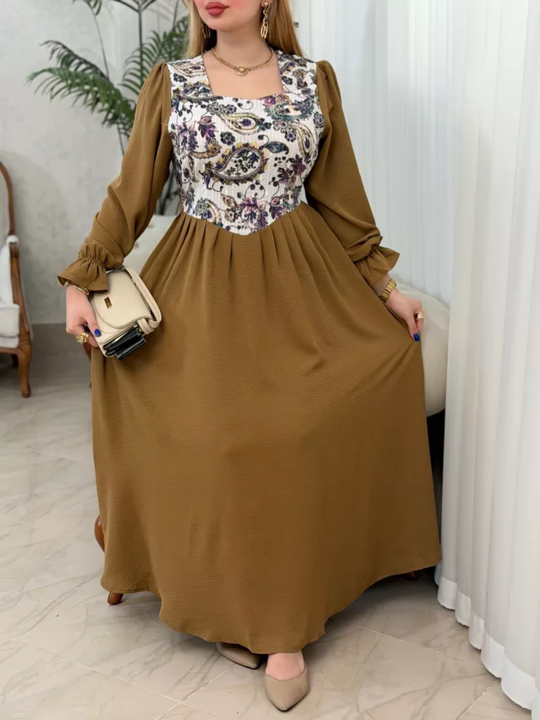 پیراهن ابرو بادی سوزن دوزی پروانه - نسکافه ای