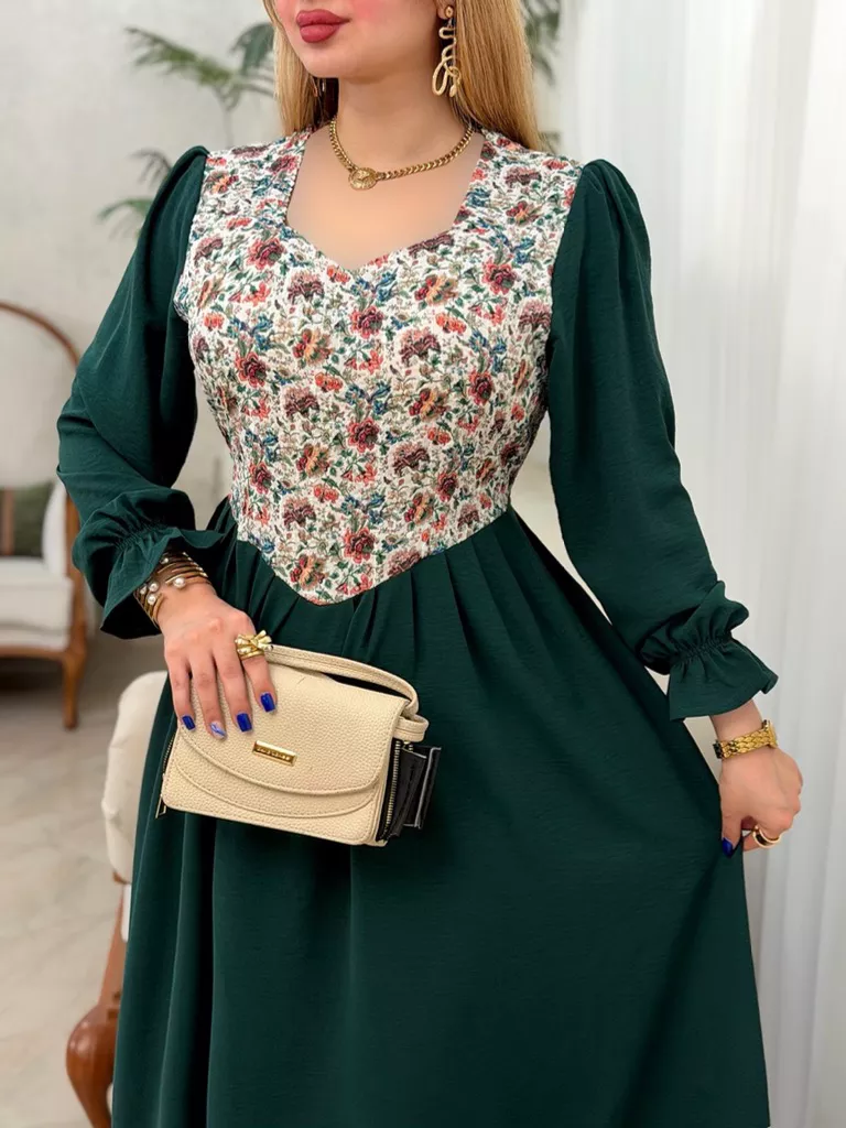 پیراهن ابرو بادی سوزن دوزی پروانه - سبز