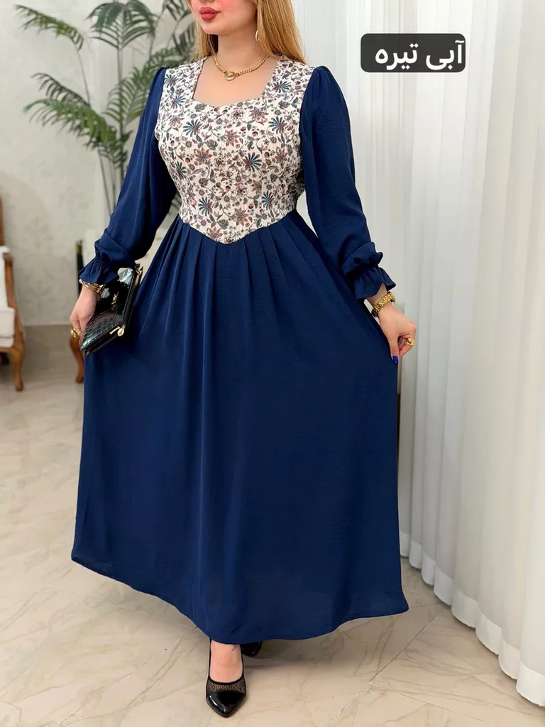 پیراهن ابرو بادی سوزن دوزی پروانه - آبی نفتی