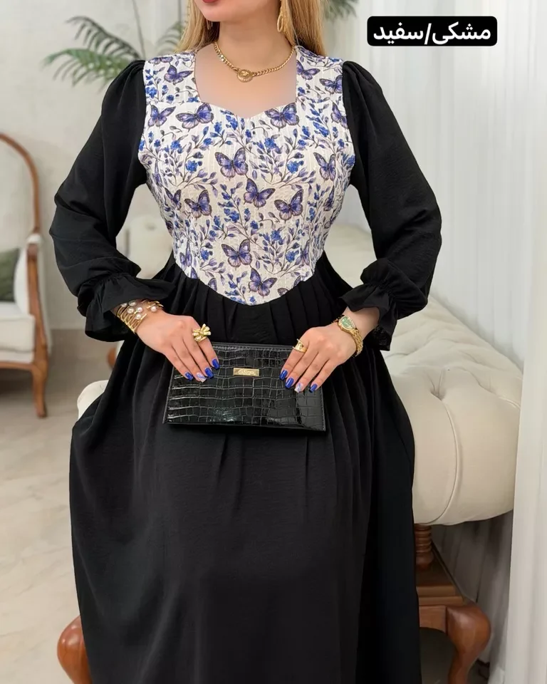 پیراهن ابرو بادی سوزن دوزی پروانه - مشکی
