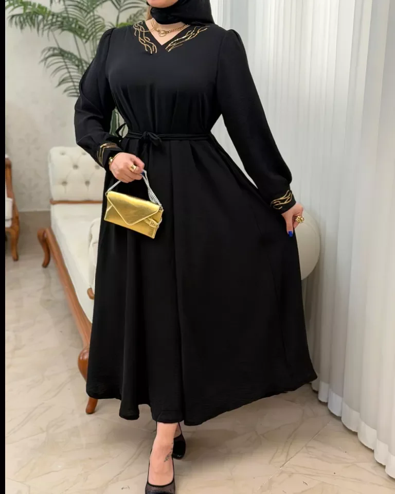 پیراهن ابروبادی یقه پولکی عاطفه - مشکی