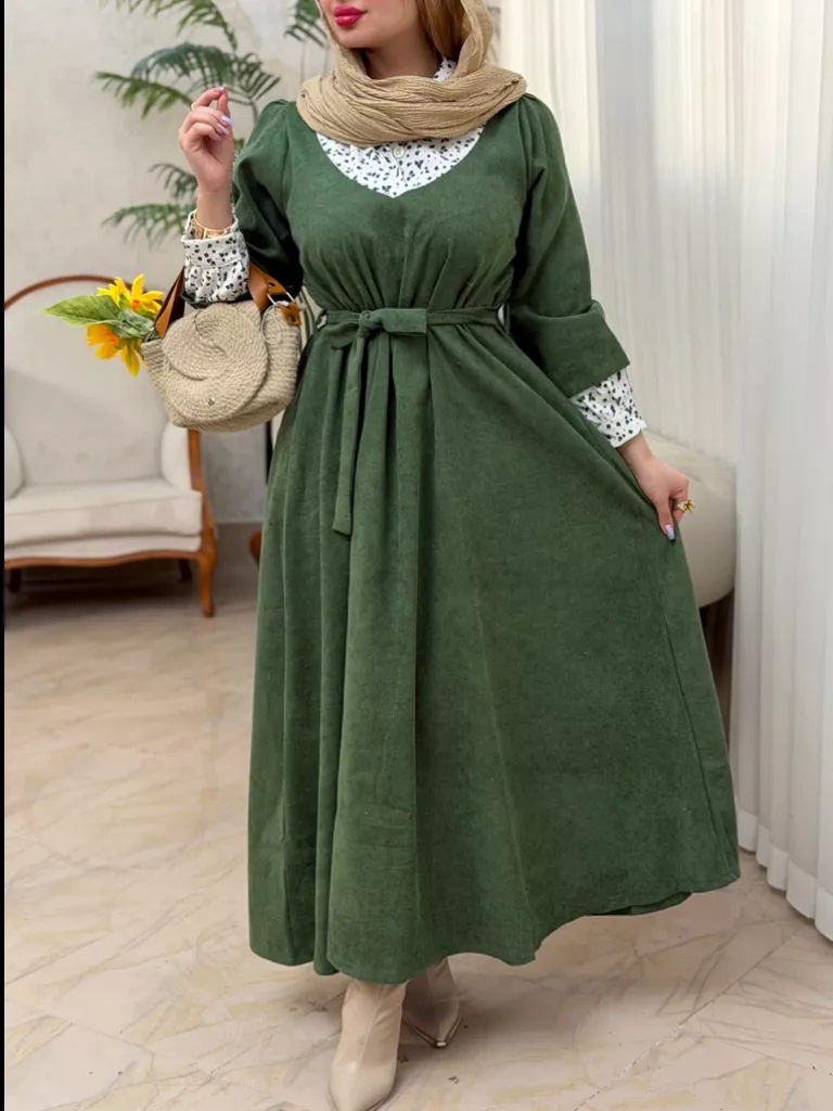 پیراهن مخمل کبریتی ایتالیایی شادی - سبز