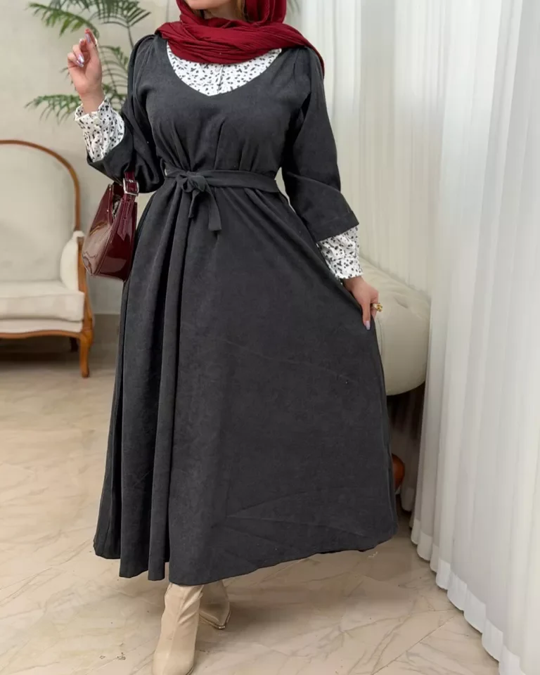 پیراهن مخمل کبریتی ایتالیایی شادی - طوسی پررنگ