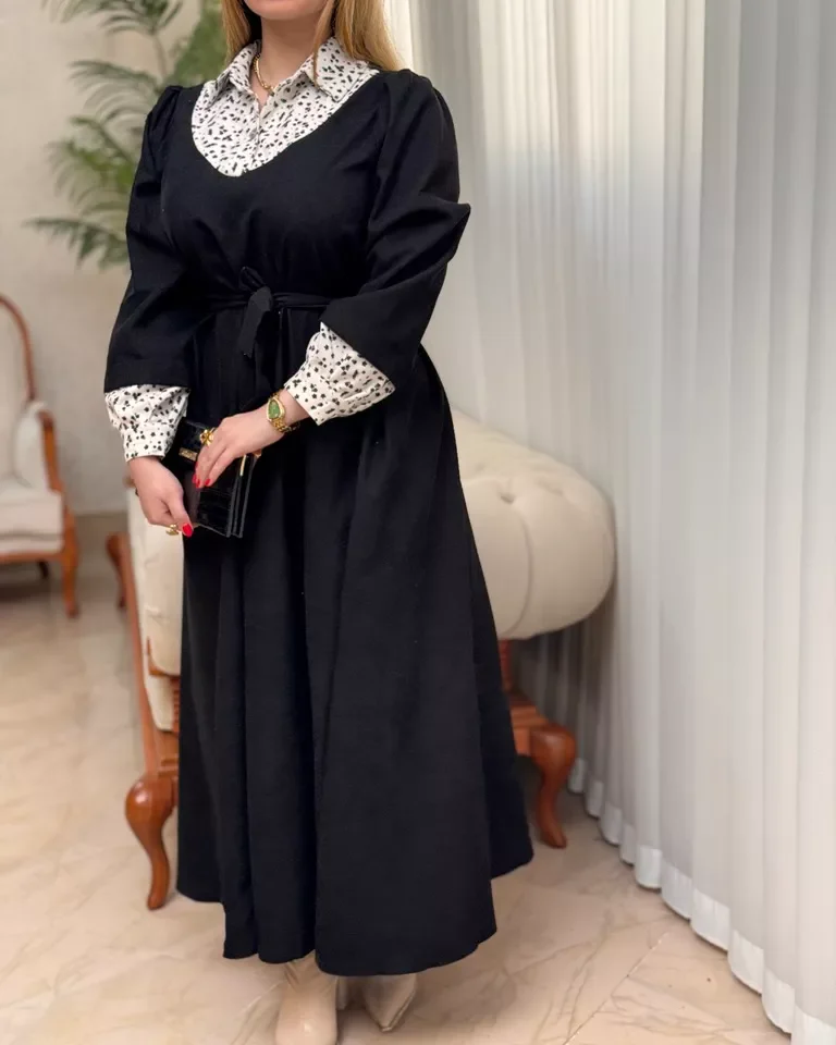 پیراهن مخمل کبریتی ایتالیایی شادی - مشکی