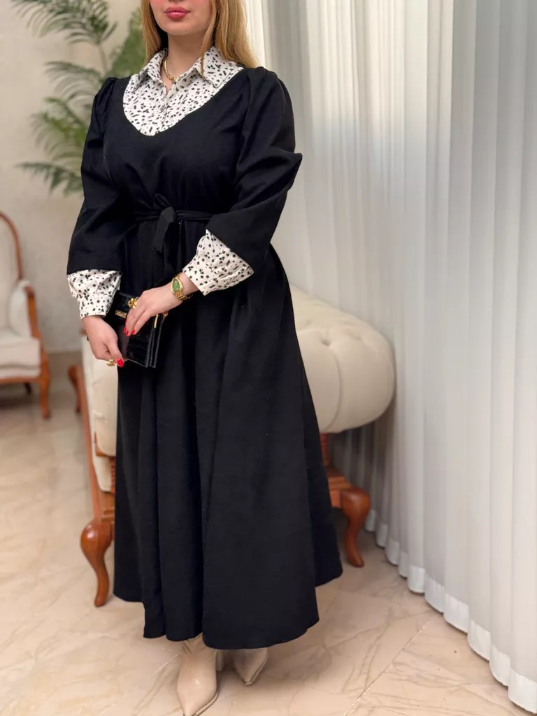 پیراهن مخمل کبریتی ایتالیایی شادی - مشکی
