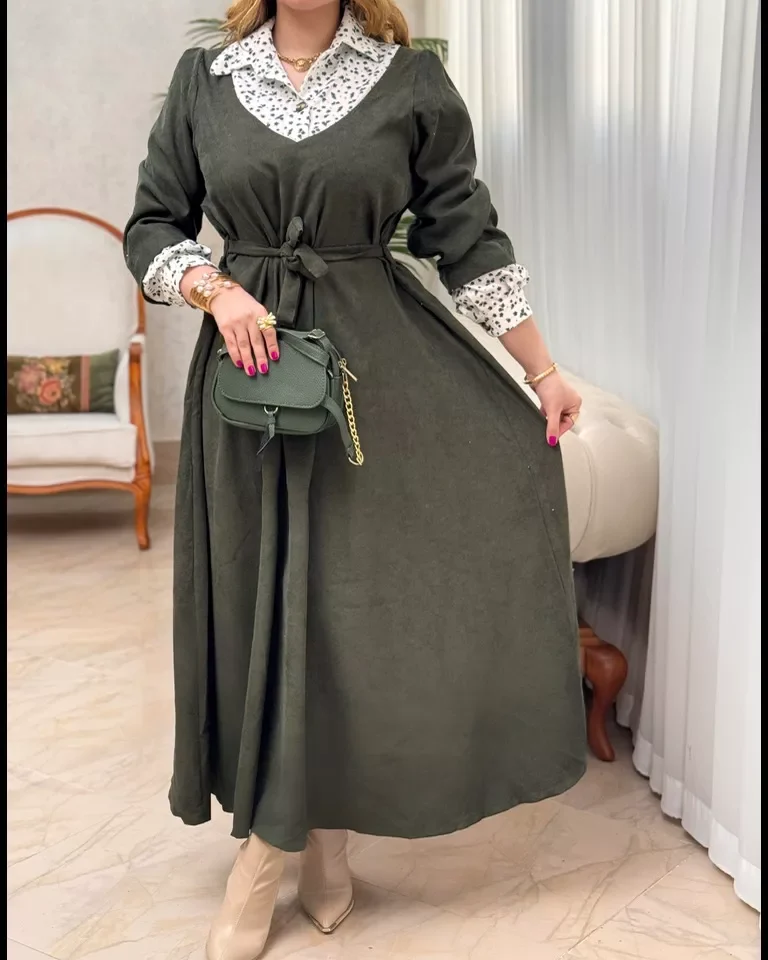 پیراهن مخمل کبریتی ایتالیایی شادی - سبز کله غازی