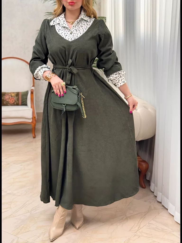 پیراهن مخمل کبریتی ایتالیایی شادی - سبز کله غازی