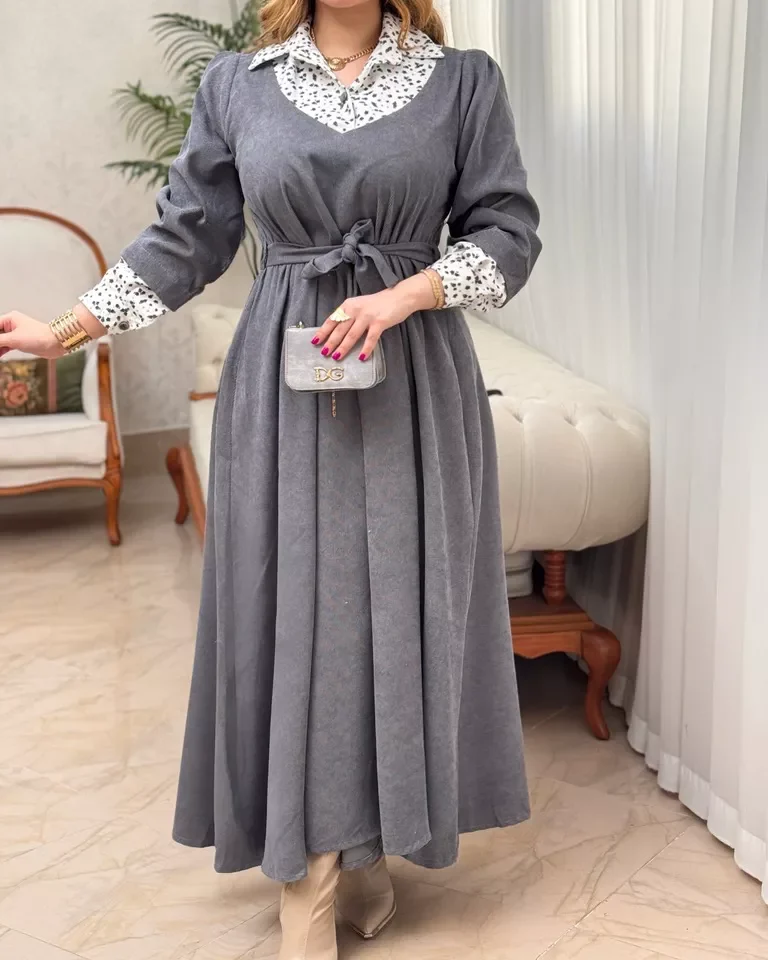 پیراهن مخمل کبریتی ایتالیایی شادی - طوسی