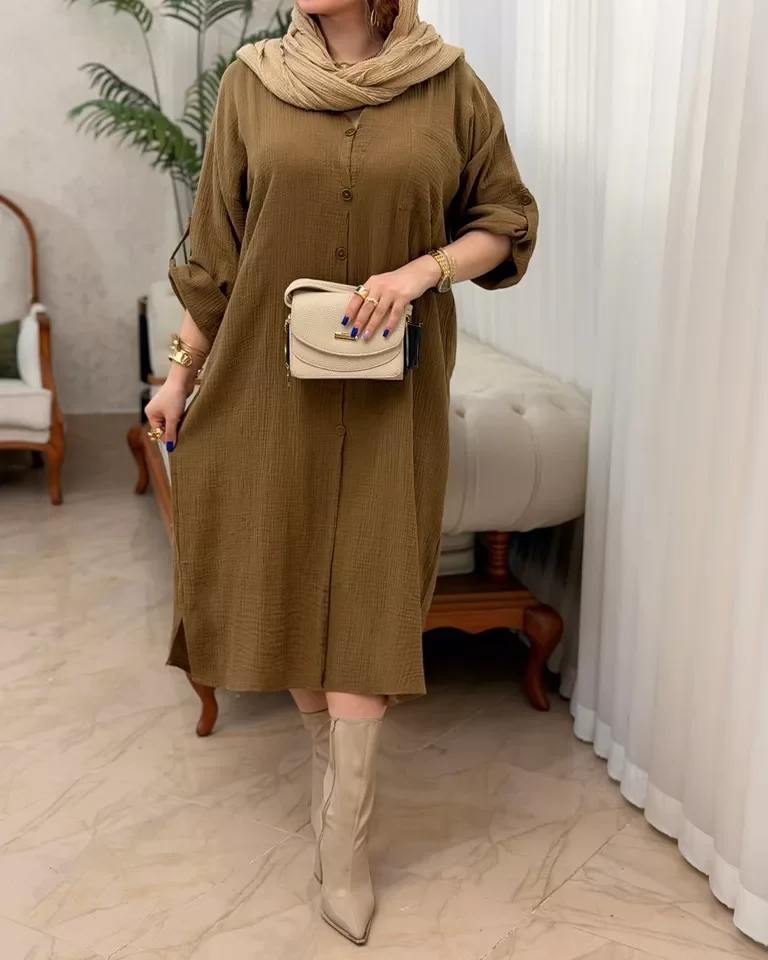 پیراهن کفتان دبل فیس صوفیا - خاکی