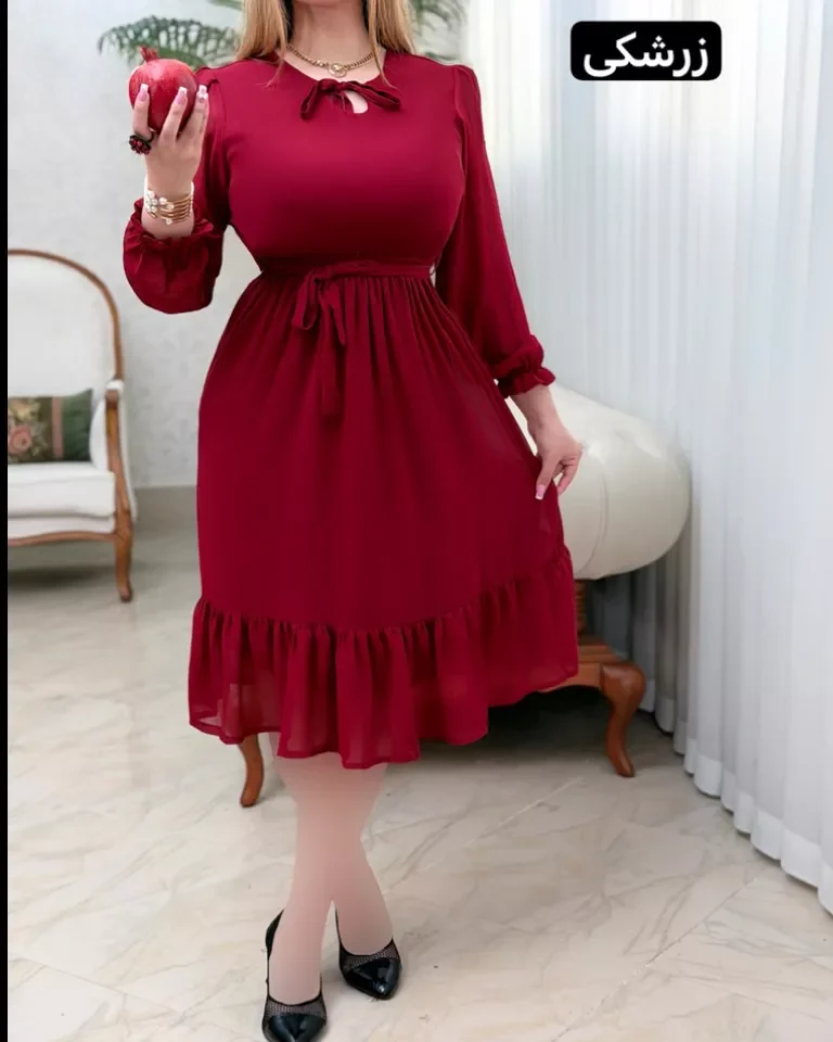 پیراهن حریر یقه بندی آوین - زرشکی