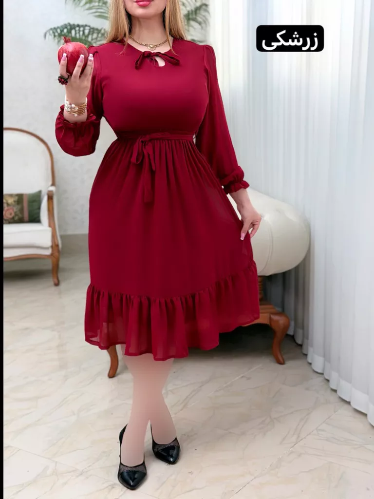 پیراهن حریر یقه بندی آوین - زرشکی