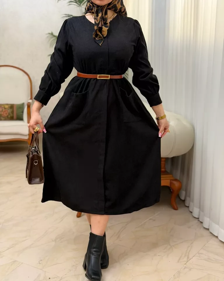 پیراهن مخمل کبریتی گیسو - مشکی